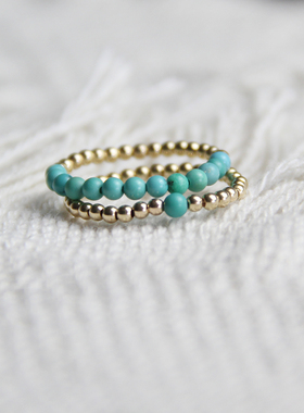 指环天然原矿绿松石14K包金尾戒