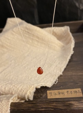 「人鱼泪」天然红玛瑙项链女新中式设计感锁骨链精致简约颈链