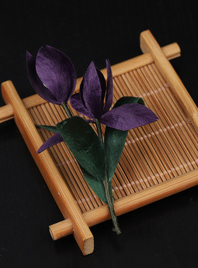 【深紫兰花】现货新款纯手工非遗绒花深紫色兰花软簪中式旗袍头饰