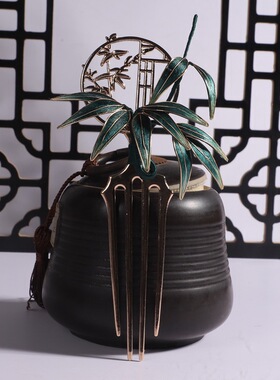 非遗手工中国风古典汉服旗袍蚕丝绒花绿色小竹叶复古发簪子头饰品