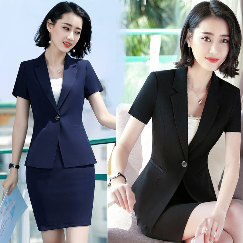 夏季职业装套装女薄款短袖西装时尚气质酒店前台工作装美容工作服_虎窝淘