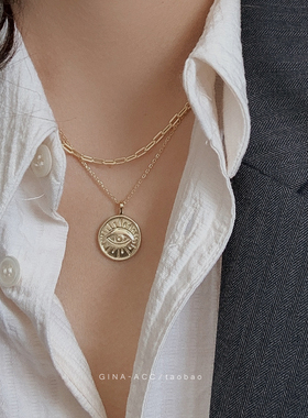 复古恶魔之眼圆牌硬币925纯银