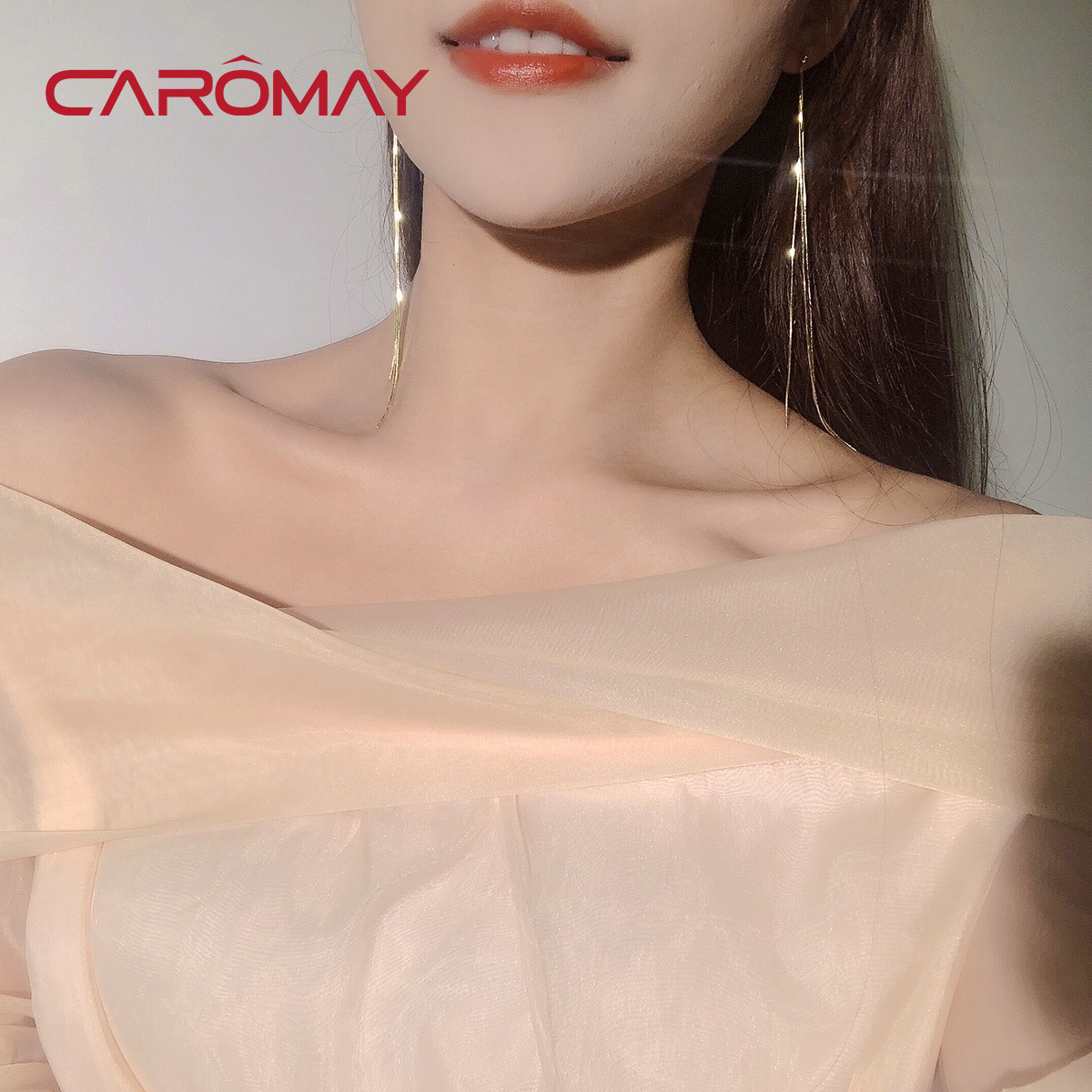 CAROMAY线条流苏长款耳环女简约气质网红耳坠小众圆脸显瘦耳饰