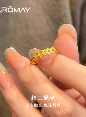 卡洛美五联铜钱戒指轻奢高级感小众开口食指戒金色五帝钱招财指环