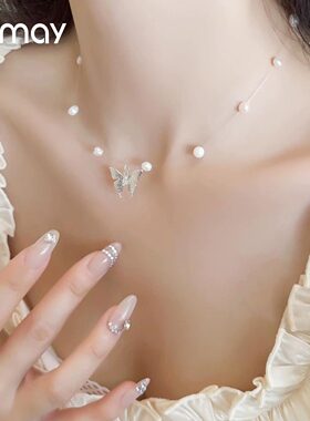 CRMAY卡洛美幻蝶隐珠项链女时尚气质超仙甜美蝴蝶锁骨链新款颈链