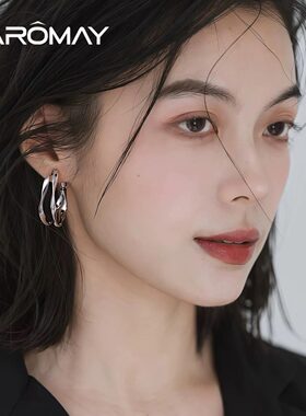 卡洛美银浪扭纹耳环女小众气质设计感双层耳圈冷淡风百搭日常耳饰