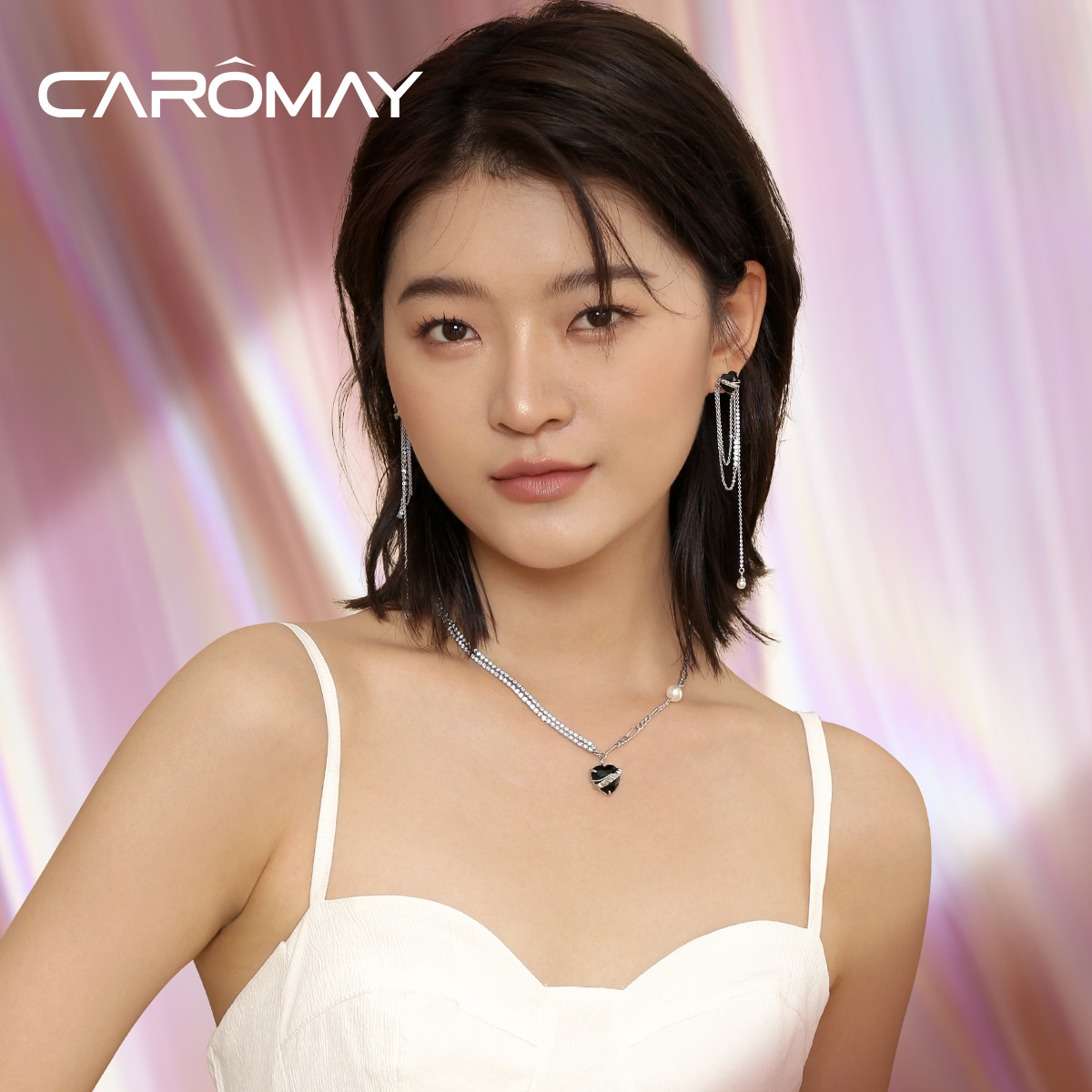 设计师款摇滚宝石爱心流苏耳环女小众耳钉轻奢黑锆石耳饰 CAROMAY 设计师款摇滚宝石爱心流苏耳环女小众耳钉轻奢黑锆石耳饰 CAROMAY