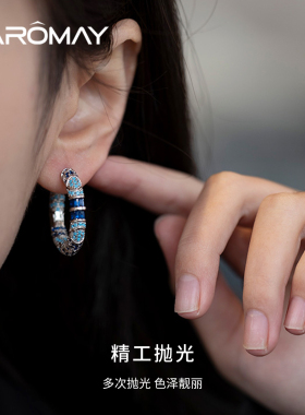 卡洛美星海之环耳环女高级感复古锆石S925银针耳圈气质百搭耳饰品
