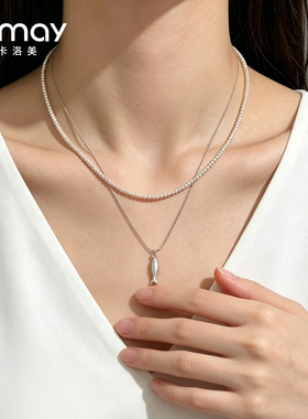 CRMAY卡洛美鱼跃星池项链女双层叠戴锦鲤吊坠锁骨链新款气质颈链