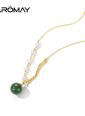 925银和田玉淡水珍珠锁骨链
