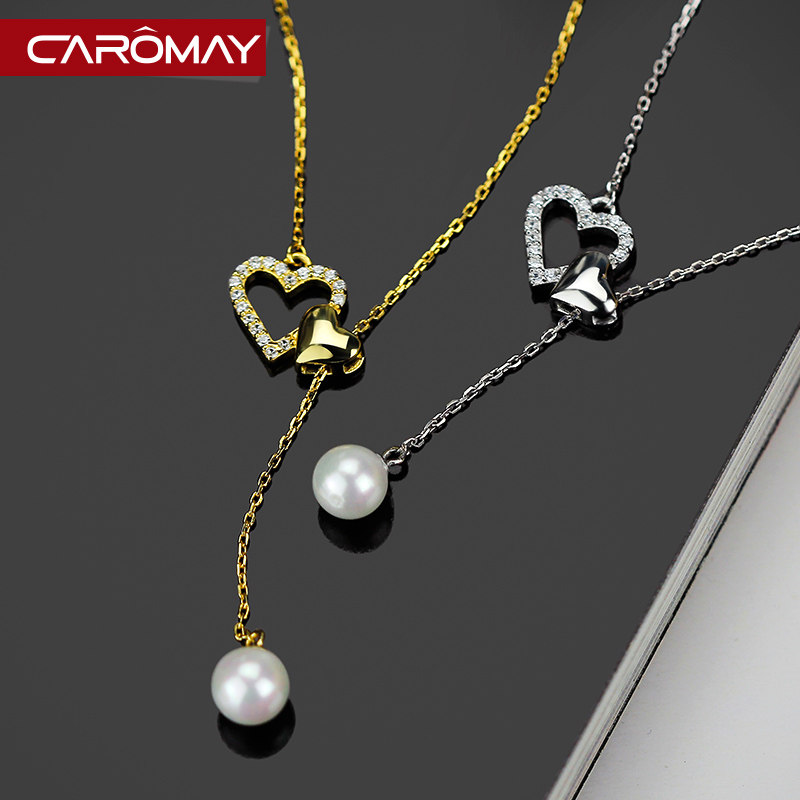 韩国爱心锁骨女925银短款贝珠吊坠 caromay项链