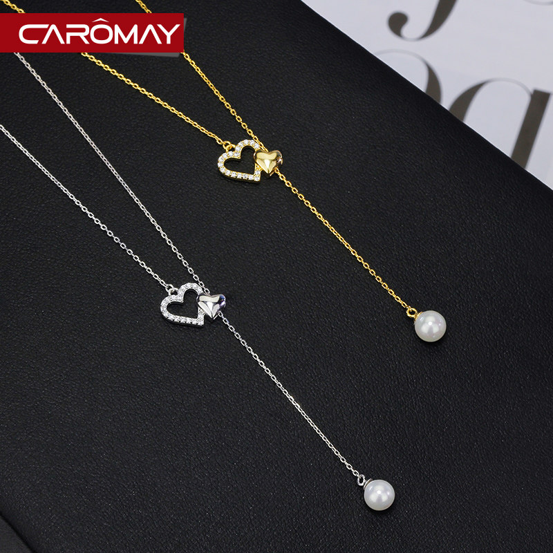 韩国爱心锁骨女925银短款贝珠吊坠 caromay项链