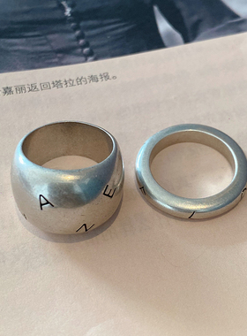 重工涂鸦字母中古风戒指