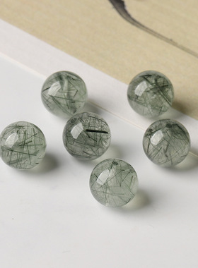 天然绿发晶圆珠招财珠子diy多宝