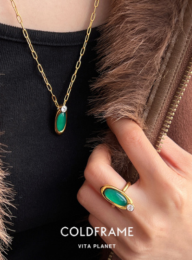 COLDFRAME金色绿玉髓戒指项链