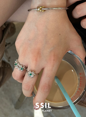 韩国SSIL正品绿玛瑙四叶草戒指