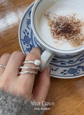 After Dawn韩国设计师 纯银天然珍珠缠绕戒指小众设计感时尚指环