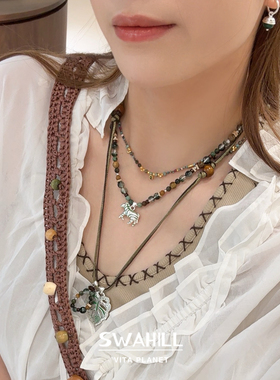 SWAHILL斯瓦山丘 龟背叶长项链双层叠戴原创设计时尚长项链毛衣链