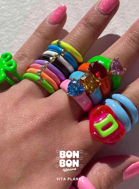 戒指bonbonwhis珐琅千禧复古