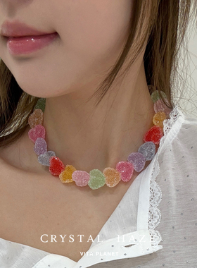 新品CRYSTAL HAZE正品 彩色爱心糖果项链可爱小众设计时尚锁骨链