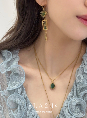 法国LA2L正品 法式编绳项链金色天然石吊坠细链复古小众锁骨链女