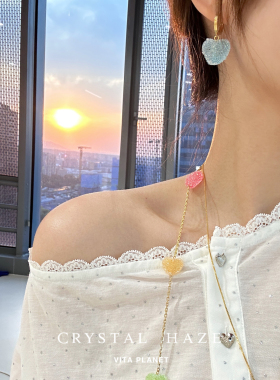 CRYSTAL HAZE正品 彩色爱心糖果双层项链/糖霜爱心耳环 可爱小众