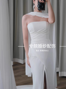 新娘婚纱配饰披肩雪纺脖子纱围脖颈纱装饰拍照氛围感旅拍写真