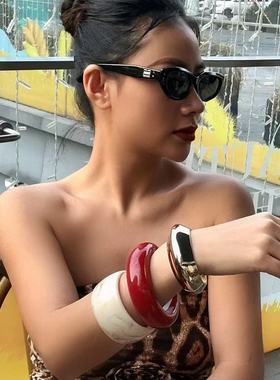 欧美时尚新潮大理石纹亚克力手镯异形树脂方圆形夸张新潮手镯