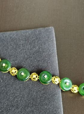 高冰种满绿金钻石镶嵌配证书手链