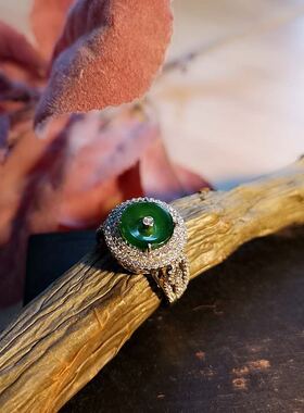 现货平安扣镶嵌款式翡翠戒指925银女天然a货冰种阳绿指环复古简约