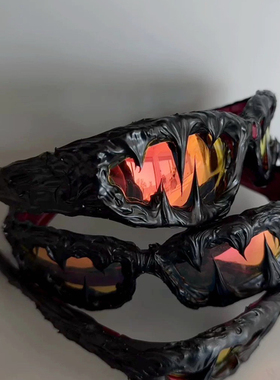 个性前卫先锋墨镜男 暗黑美式手工毒液派对造型眼镜潮流太阳镜女