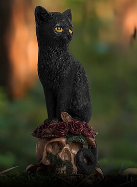 暗黑风黑猫乌鸦骷髅摆件套装哥特复古桌面装饰万圣节氛围家居摆件