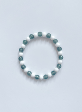 天然A货翡翠贝珠手串危料蓝水淡雅清新潮流礼物甜系学生多巴胺