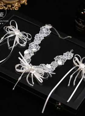 法式复古蕾丝新娘锁骨链