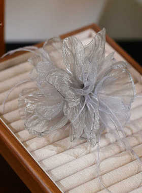 仙气复古灰色花朵发夹森系