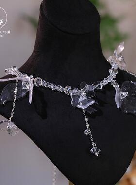 新款轻奢梦幻冰透花朵水晶项链