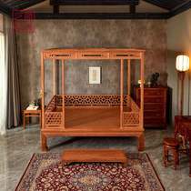 Red Wood Furniture Myanmar Flowers Pear Minqing Classical Shelf Bed Old Imitation Ancient Six Columns Double Man Bed Plus-size Bed