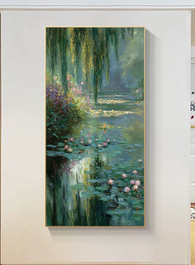 可班手绘油画柳岸清塘玄关装饰画