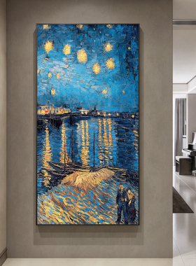 可班手绘油画梵高星空玄关装饰画