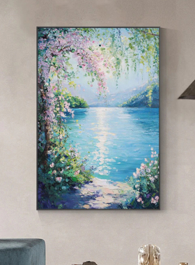 可班手绘油画晴湖花径竖版装饰画