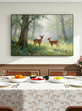 可班手绘油画森间瑞鹿客厅装饰画