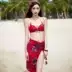 Đám cưới bên bờ biển màu đỏ đôi áo tắm nữ ba mảnh phù hợp che bụng Hàn Quốc áo tắm nóng bỏng quần bơi nam - Vài đồ bơi