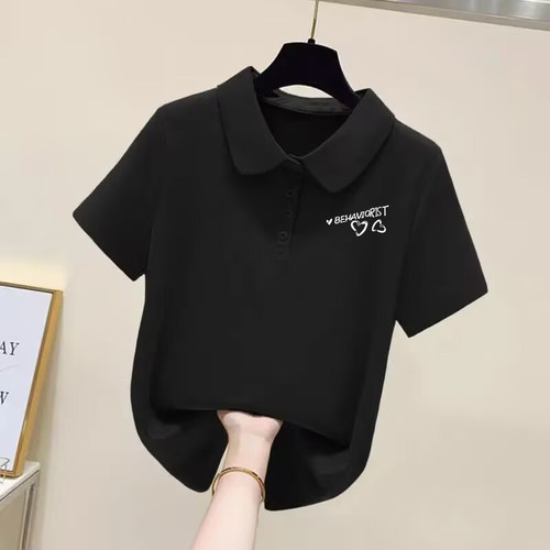 品牌折扣店正品女装100%纯棉POLO领打底上衣夏季新款百搭显瘦T恤 - 图0