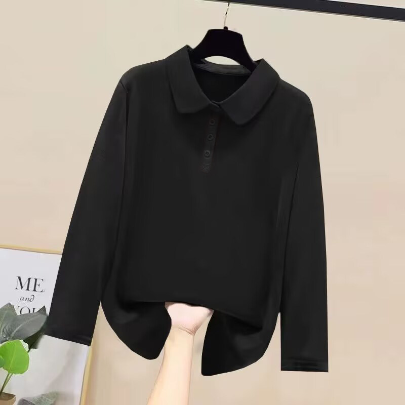 反季清仓春秋新款纯棉POLO体恤衫文艺宽松T恤显瘦翻领长袖上衣女,淘宝优惠券,粉丝福利购,淘宝优惠卷