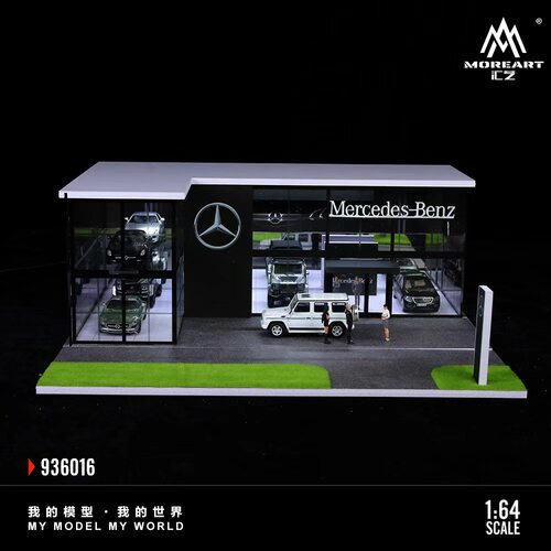 双层奔驰4S店展厅场景模型1:64收纳合金汽车模型人偶手办灯光摆件 - 图1
