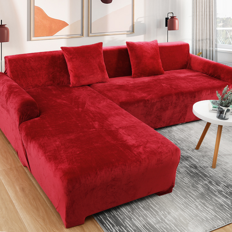 Velvet Plush L Shaped Sofa Cover For Living Room Elastic - 图1