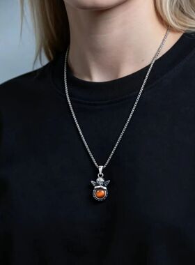 Stainless Steel Angel Pendant Necklace for Women,Round Tiger