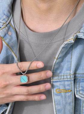 Vnox Square Natural Stone Necklaces for Men, Stylish Punk St