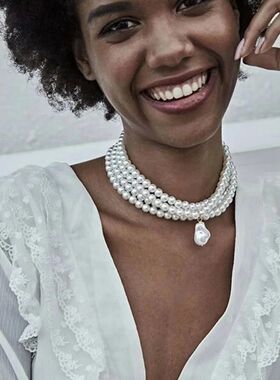Classic Layered Strand Round Pearls Beads Collar Choker Neck