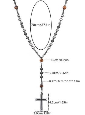 Black Hematite Round Beads Yellow Tiger-eye Stone Cross Pend